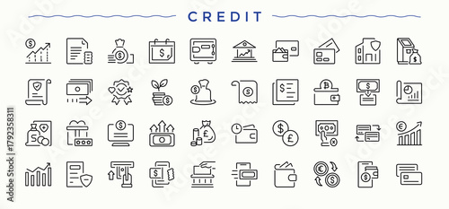 Credit icon set. Thin icons set. Vector illustration. Grow icon set. Contains such icons as achieve, growth, grow, achievement and more.