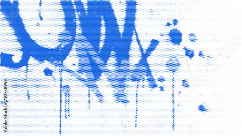 Blue graffiti spray halftone background with ink drips and splatter texture. Urban street art vector in retro comic tone, perfect for poster, template, or pop design.