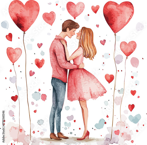 Soft watercolor romantic scene featuring a couple in love sharing an intimate and emotional moment - vector illustration