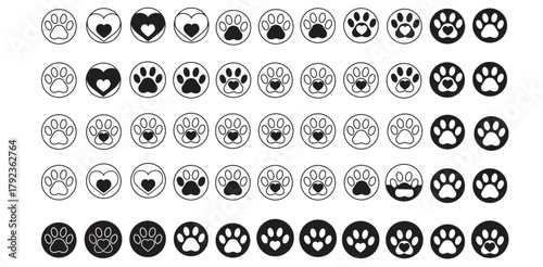 Paw Prints Heart Graphics Pet Paw Icon Vector Design Animal Footprints Pattern Dog Cat Paws Illustrations Love For Pets