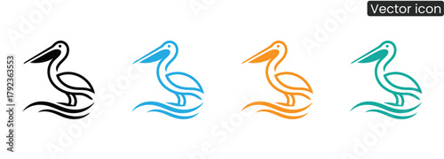 Striking pelican icons in four distinct colors offer versatile branding for marine and coastal ventures, adding a touch of elegance and dynamism.