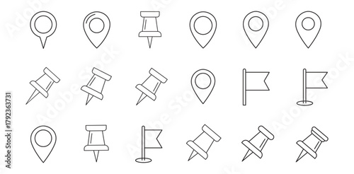 Vector Location Pins Map Pointers and Push Pins Icons Set Location Iconography Route Planners Navigation Symbols  