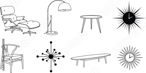 Vector art of mid-century modern furniture for design