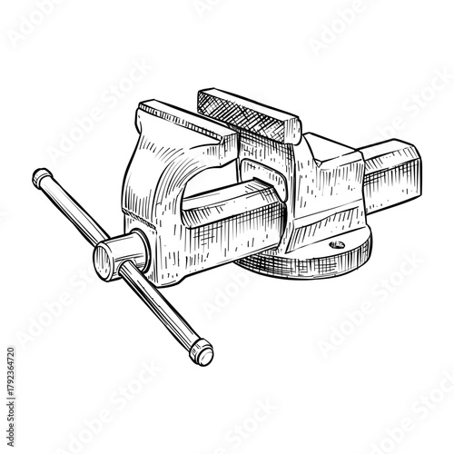 bench vice vector line art hand drawn illustration