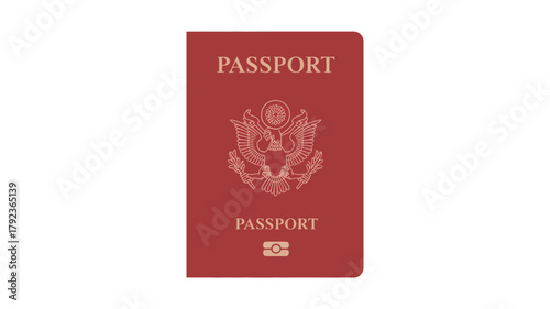 Red passport illustration isolated on white background for travel and identification documents