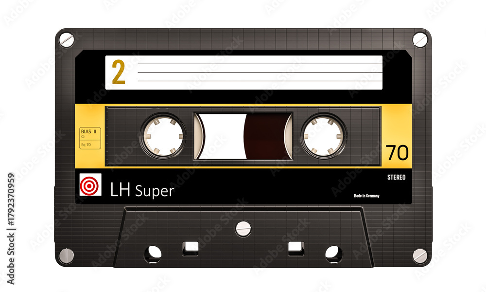 Fototapeta premium Analog audio cassette tape 3d isolated background