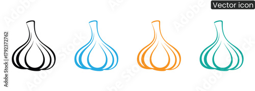 Eye catching garlic icons in four distinct colors offer versatile visual appeal for food blogs, recipes, and health campaigns. Brighten your designs!