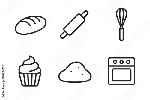 Simple line art of baking tools and ingredients for culinary enthusiasts