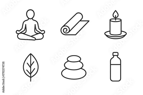 Minimalist icons: yoga, meditation, and wellness essentials