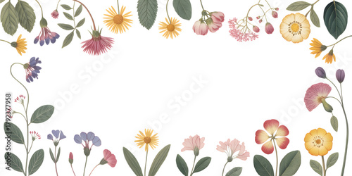 Herbarium style aesthetic pressed watercolor frame with vintage flower