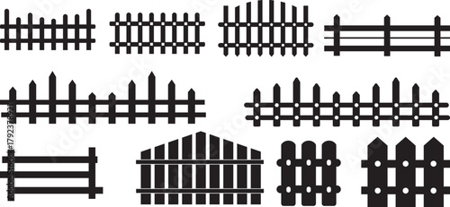 Fence icons set. Various fence icon set in black and transparent background different styles
