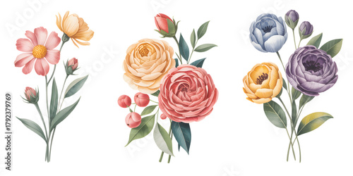 Cluster watercolor arrangements flower natural grouping with harmony color