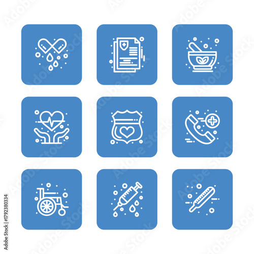 Health Care and medical icon set collection. Vector icon illustration