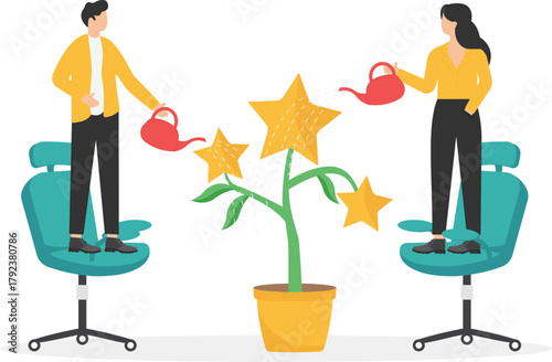 Growing knowledge or innovative idea, developing creativity for succeeding business or career growth, team development concept.

