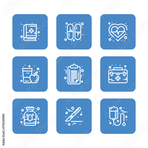 Health Care and medical icon set collection. Vector icon illustration