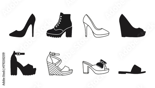 Various types of women shoes collection fashion footwear style