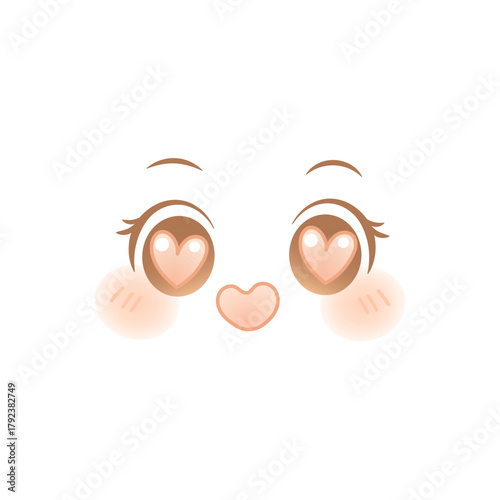 Kawaii anime face with heart eyes and heart mouth expression