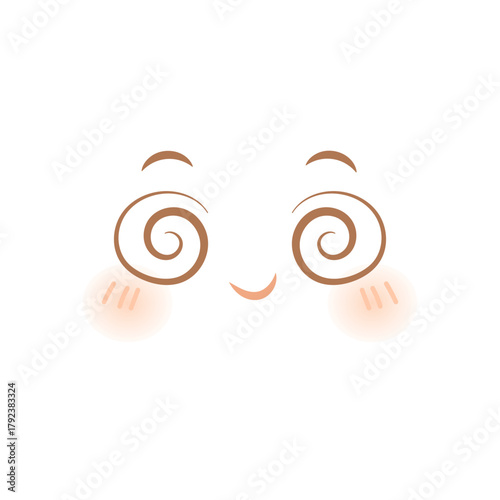 Cute dizzy anime face with swirl eyes and blushing cheeks