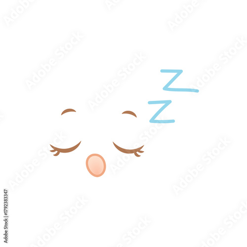 Sleepy kawaii anime face with closed eyes and snore marks