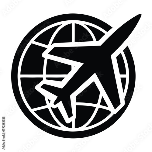 airplane flying over globe  vector icon