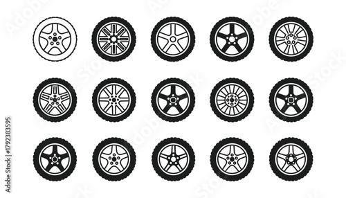 Car wheel vector set various rim designs auto part collection