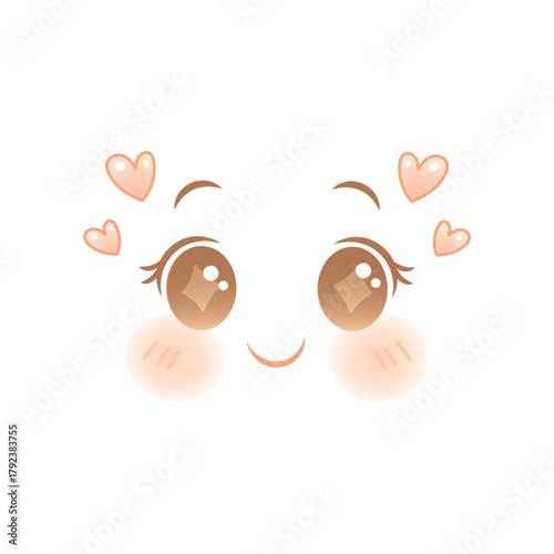 Happy anime face in love with sparkling eyes and hearts