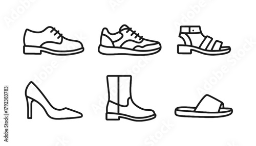 Shoe types vector illustration footwear collection outline