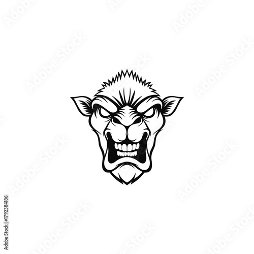 black and white angry camel illustration logo
