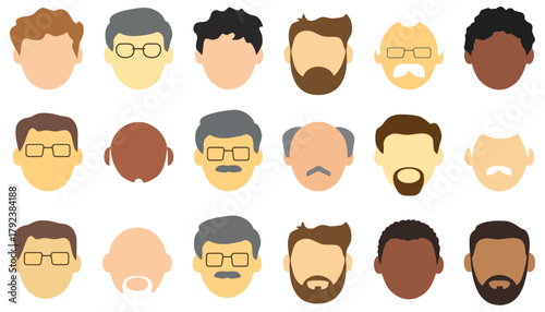 Diverse men faces vector avatars collection character design