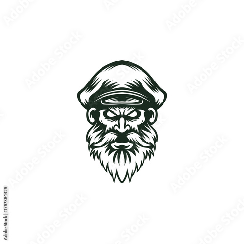 black and white angry pirate illustration logo