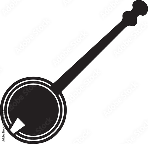 Banjo Silhouette Clean Minimal Flat Vector Black. Vector Black silhouettes. with white background