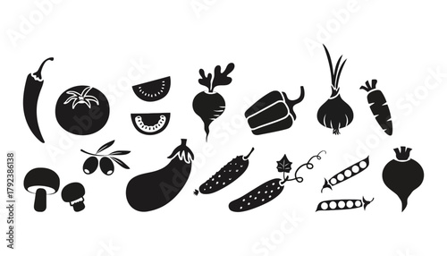Vector illustration of various vegetables in black silhouette