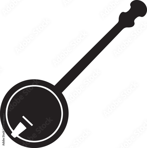 Banjo Silhouette Clean Minimal Flat Vector Black. Vector Black silhouettes. with white background