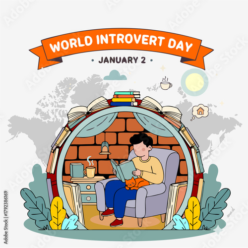 A delightful illustration capturing the "Joy of Missing Out" (JOMO) on World Introvert Day