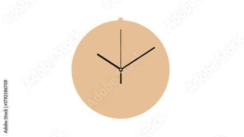 A simple clock with a tan face and black hands