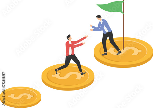 Teamwork achieves targets together from small to large projects. Collaboration and team development concept. 

