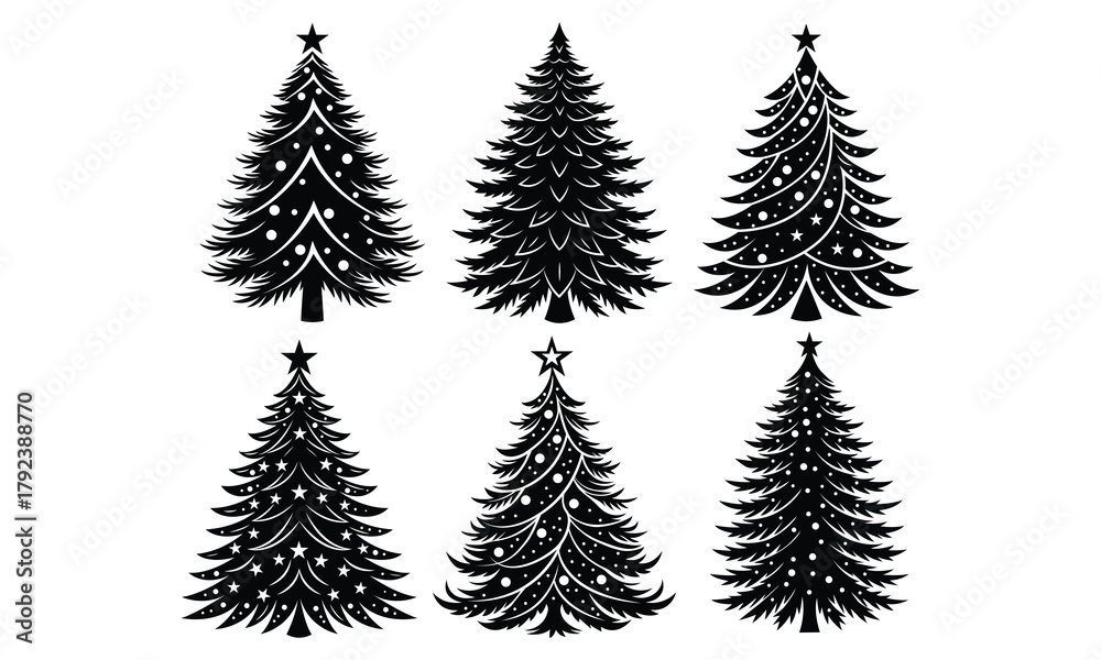 Fototapeta premium Christmas Tree Vector Set | Holiday Silhouette Collection | Festive Pine Icons Pack