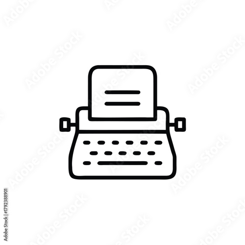 Simple Line Art Icon Of Typewriter With Sheet