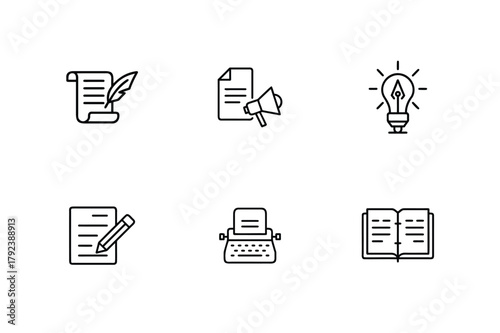 Minimal Outline Style Icons Related To Copywriting