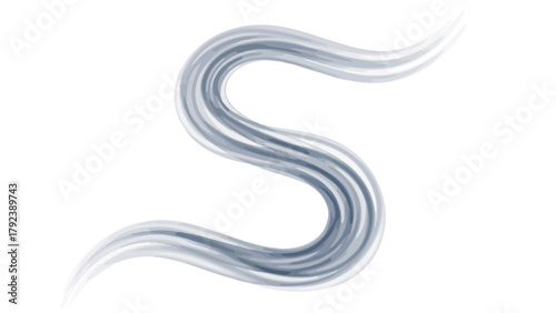A stylized blue and white smoke trail in an S shape