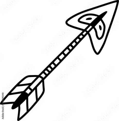 Hand drawn doodle arrow with feather fletching and arrowhead
