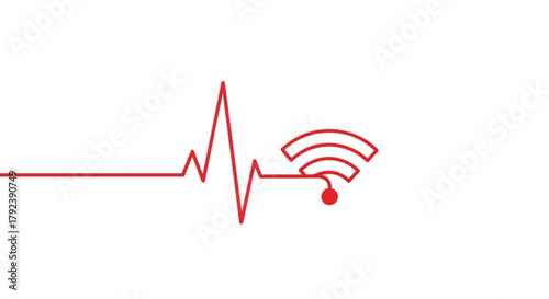 Heartbeat signal with wifi icon, symbolizing the vital connection and health of wireless networks