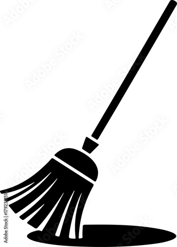 Black silhouette of a mop cleaning a floor