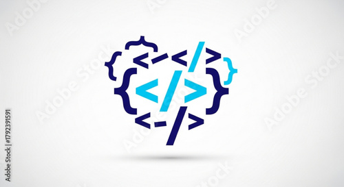 Blue heart shape made of code brackets concept of love for programming and software development vector illustration