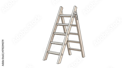A wooden Aframe ladder with four steps on each side