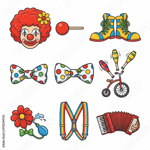 Colorful Clown and Circus Elements Collection Fun Entertainment Props Set
