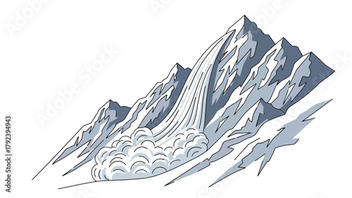 Avalanche cascading down a snowcovered mountain slope