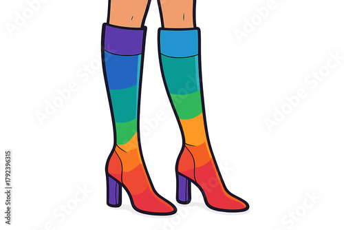 Colorful rainbow knee-high boots with purple heels knee-high boots worn
