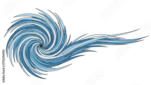 Blue stylized wind or water vortex with trailing lines