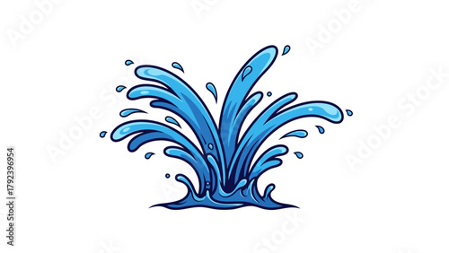 Blue water splash with droplets on a white background